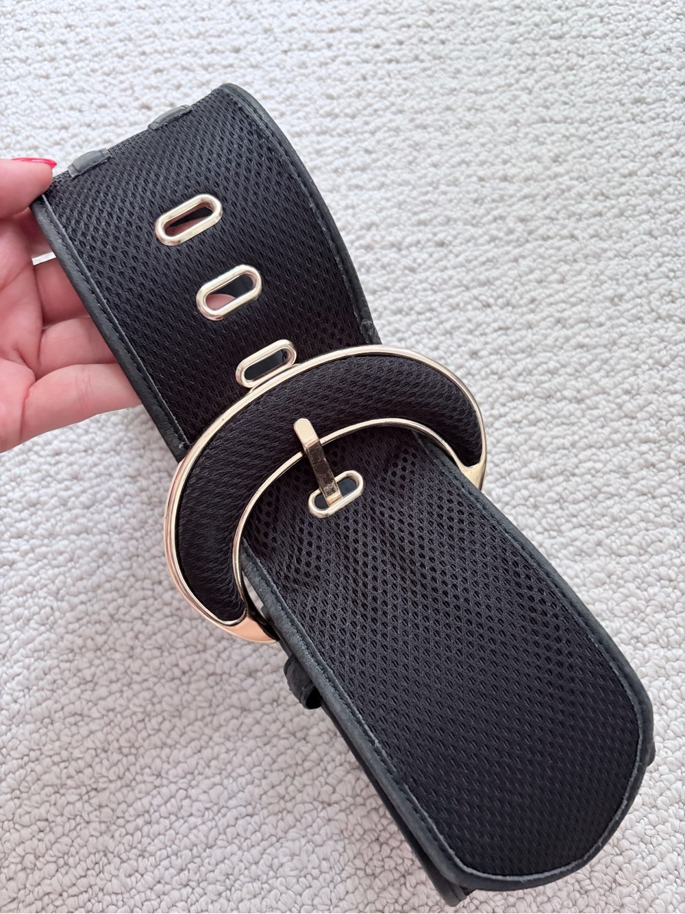 Diane von Furstenberg Black Wide Stretch Waist Belt Gold Buckle